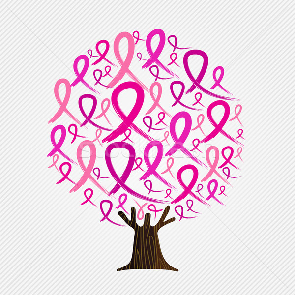 Pink ribbon tree for breast cancer awareness Stock photo © cienpies