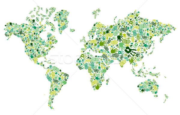 Foto d'archivio: Verde · mani · mappa · del · mondo · umani · icone · vettore