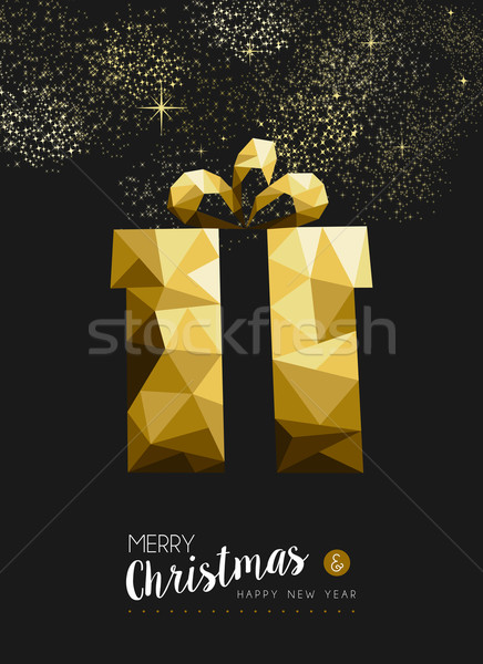 Merry christmas happy new year gold gift triangle Stock photo © cienpies