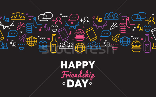 Friendship day fun card with friend party icons Stock photo © cienpies
