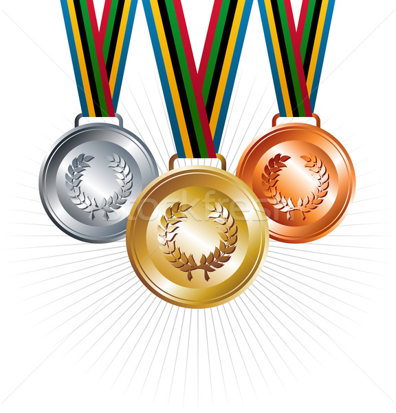 Stock photo: Gold, silver and bronze medals with ribbons background