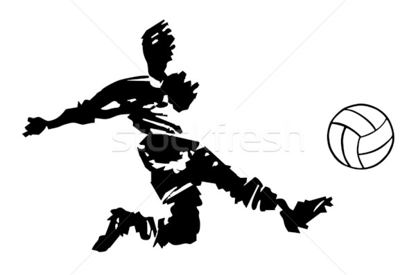 Fußballer Schießen schwarz weiß Hand gezeichnet Silhouette weiß Stock foto © cienpies