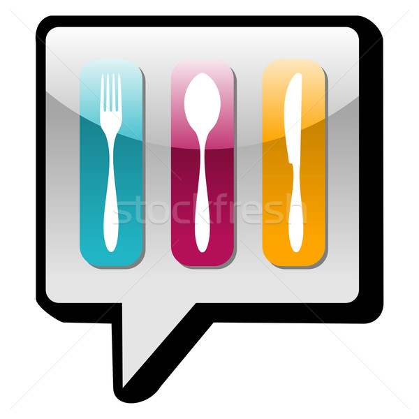 Stock photo: Cutlery icons in social network bubble