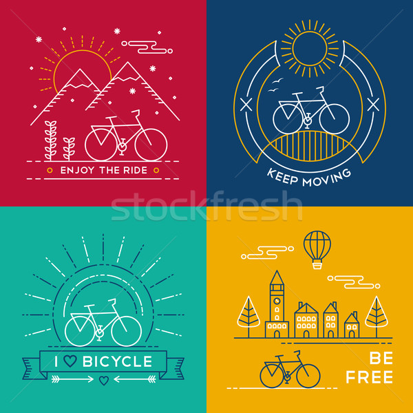Bisiklet hat sanat bisiklet ayarlamak poster Stok fotoğraf © cienpies