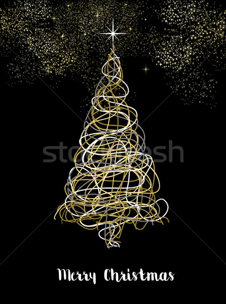 商業照片: 聖誕節 · 黃金 · 塗鴉 · 樹 · 賀卡