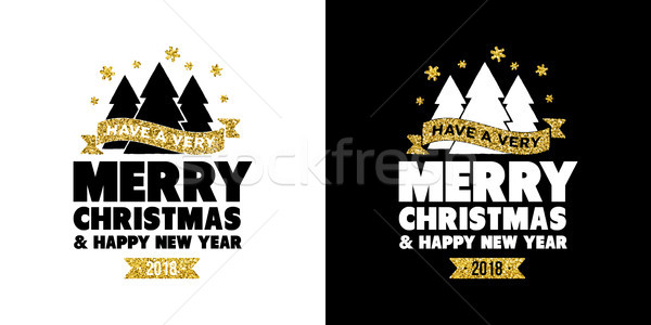 Gold glitter Merry Christmas quote greeting card Stock photo © cienpies