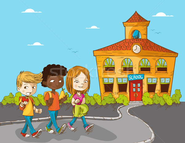 children working at school cartoon