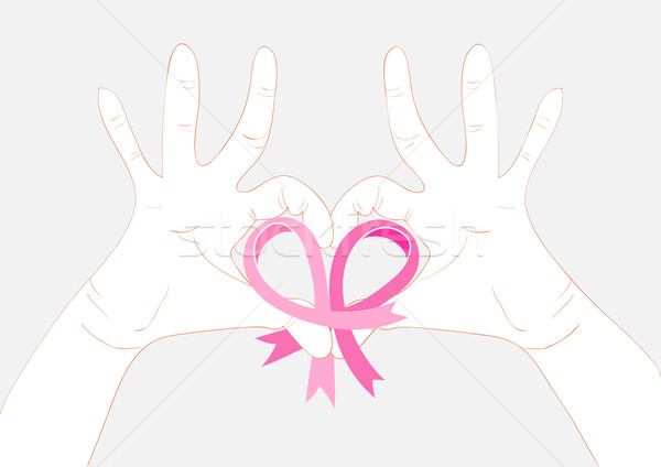 Brustkrebs Bewusstsein Band Transparenz menschlichen Hände Stock foto © cienpies