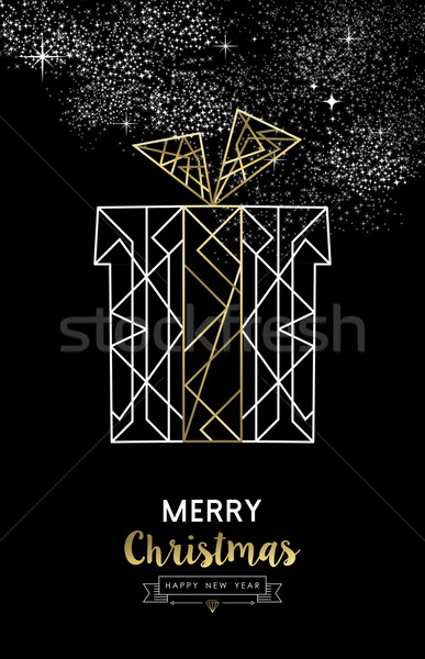 Merry christmas new year gift outline gold deco Stock photo © cienpies