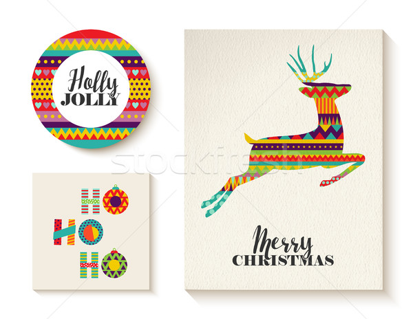 Colorful set of christmas card templates with deer Stock photo © cienpies
