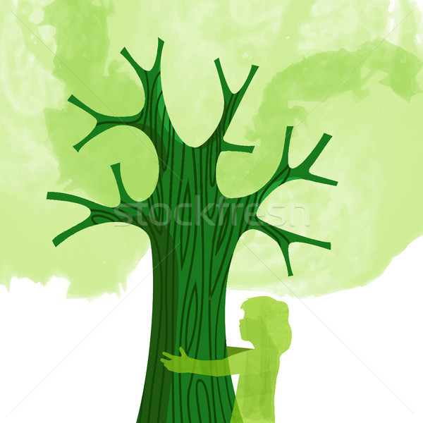 Tree hug children nature love concept illustration Stock photo © cienpies