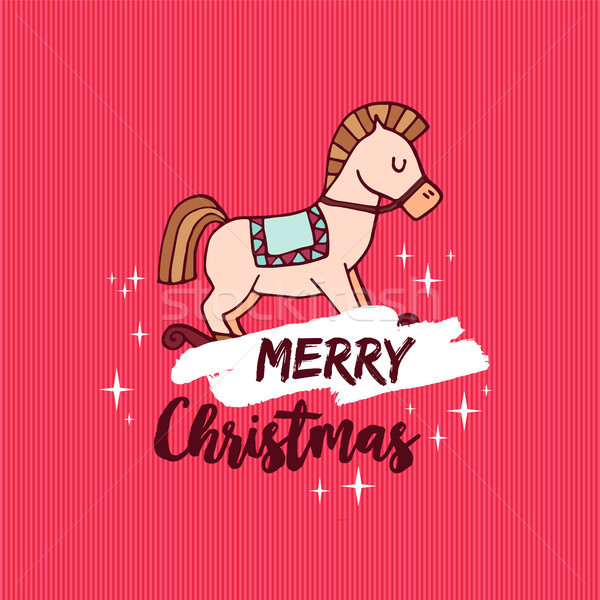 Christmas cute cartoon konia zabawki kartkę z życzeniami Zdjęcia stock © cienpies