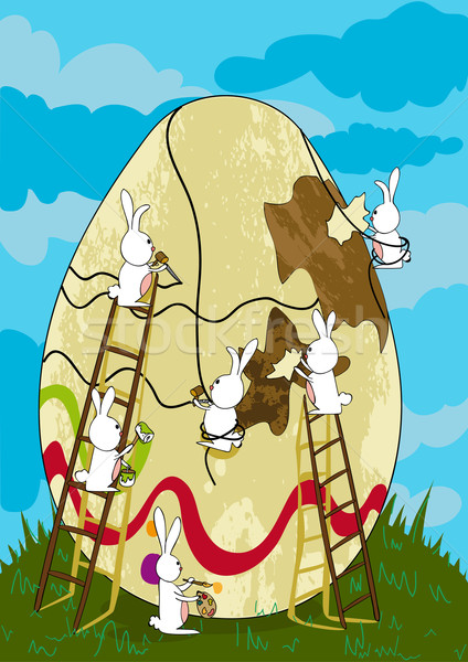 Húsvéti tojás építkezés kártya dekoratív csapatmunka réteges Stock fotó © cienpies
