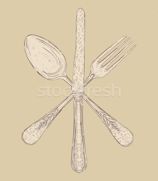 [[stock_photo]]: Dessinés · à · la · main · argenterie · design · fourche · couteau