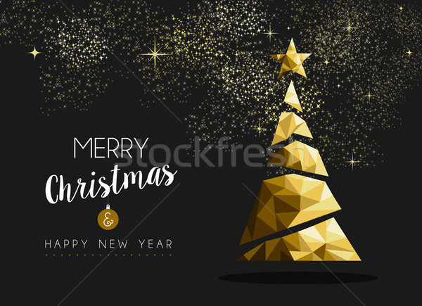 Wesoły christmas szczęśliwego nowego roku złoty trójkąt drzewo Zdjęcia stock © cienpies