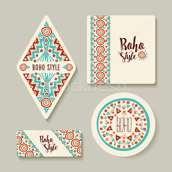 Boho style sticker or tags set with tribal art Stock photo © cienpies