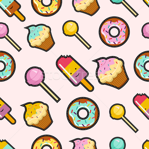 Stock photo: Pink candy stitch patch style seamless background