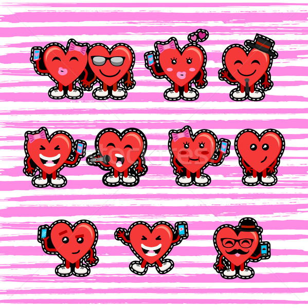 Valentines day couple heart emoji patch set Stock photo © cienpies