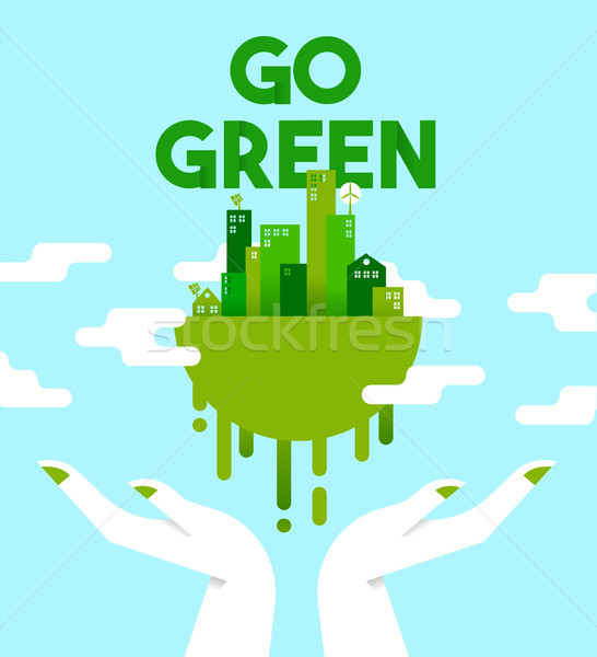 Mani verde città pianeta ambiente care Foto d'archivio © cienpies