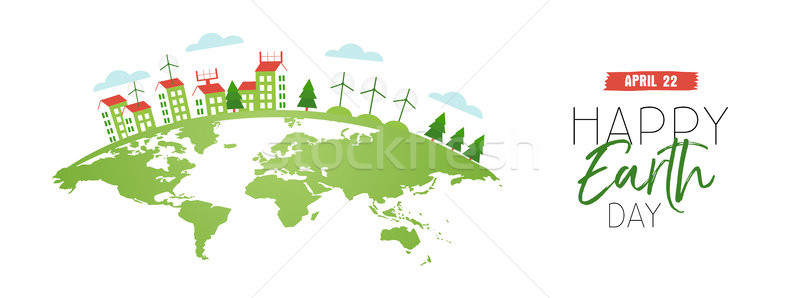Happy earth day web banner of eco friendly city Stock photo © cienpies
