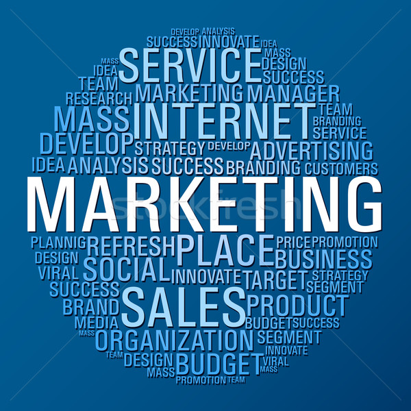 Marketing cirkel communicatie internet marketing woorden Blauw Stockfoto © cienpies