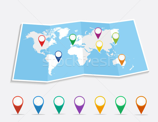 Stock photo: World map with geo position pins EPS10 vector file.