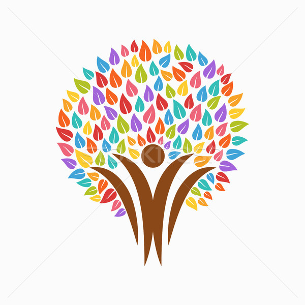 Color tree people symbol for community team help Stock photo © cienpies