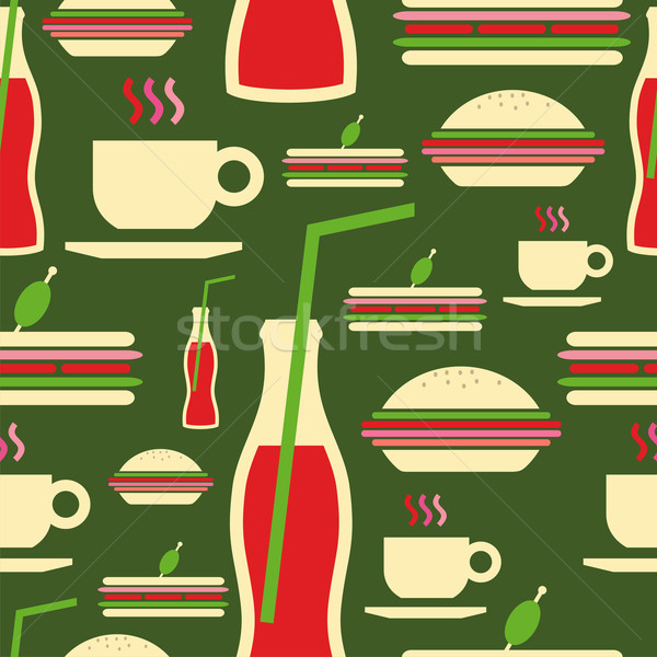 Stock photo: Grunge fast food icons set pattern