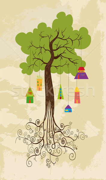 Sostenibile sviluppo albero impiccagione case grunge Foto d'archivio © cienpies