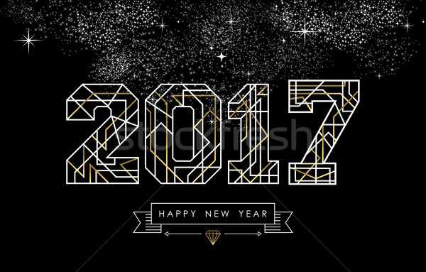 Happy new year 2017 gold line art greeting card Stock photo © cienpies