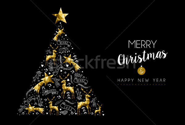 Stockfoto: Goud · kerstboom · vakantie · decoratie · ornamenten · vrolijk