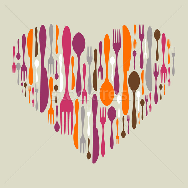 Cutlery icon set in heart shape Stock photo © cienpies