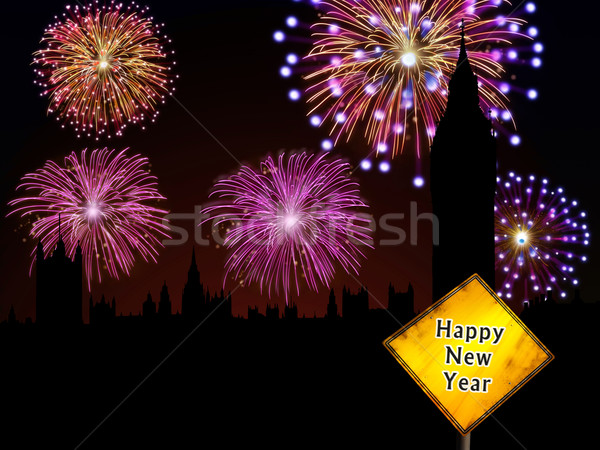 [[stock_photo]]: Happy · new · year · anglais · feux · d'artifice · Londres · Night · City · scène