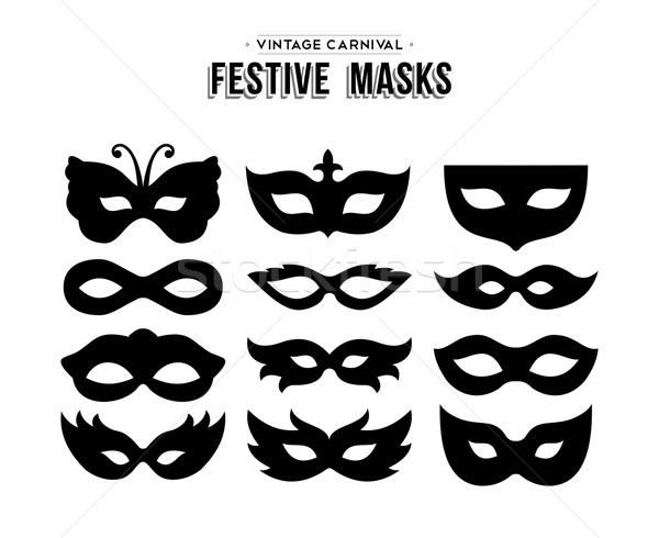 Foto stock: Carnaval · siluetas · máscara · establecer · aislado