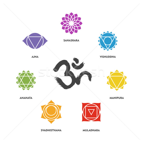 Colorat chakra simbol set caligrafie simplu Imagine de stoc © cienpies