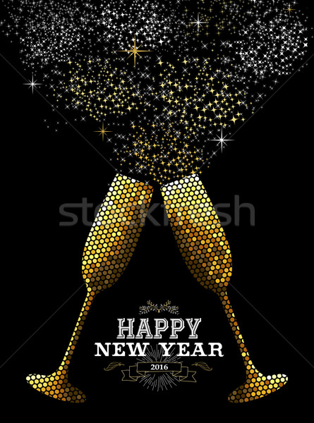 Merry christmas new year glass toast gold mosaic Stock photo © cienpies