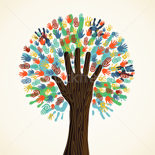 Geïsoleerd diversiteit boom handen illustratie vector Stockfoto © cienpies