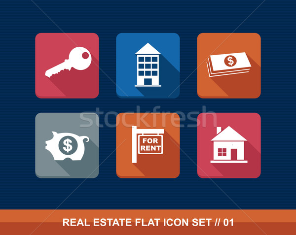 Real estate business flat icons set. Stock photo © cienpies