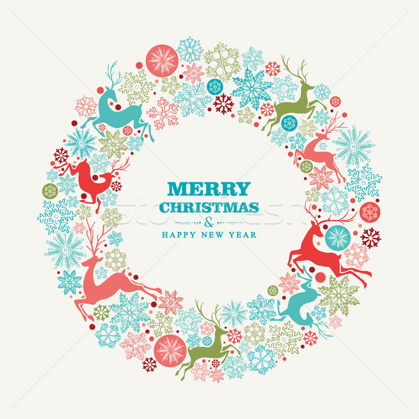 [[stock_photo]]: Joyeux · Noël · happy · new · year · carte · de · vœux · couronne · forme