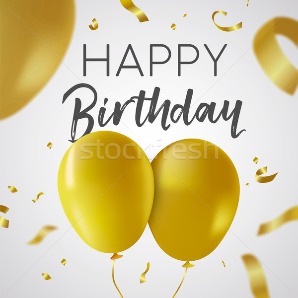 [[stock_photo]]: Joyeux · anniversaire · or · ballon · fête · carte · modèle