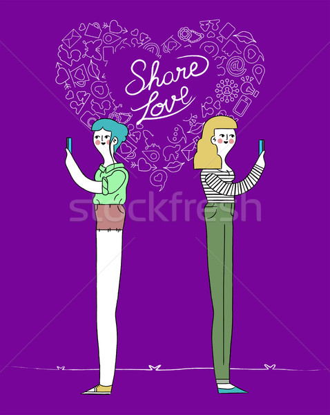 ストックフォト: 女性 · 友情 · 愛 · インターネット · デザイン · ソーシャルメディア