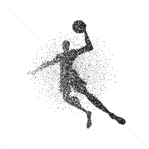 Kosárlabdázó ugrás részecske csobbanás sziluett fekete Stock fotó © cienpies