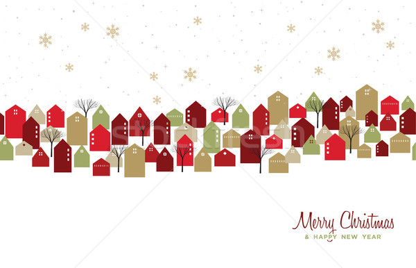 Christmas and New Year winter town greeting card Stock photo © cienpies