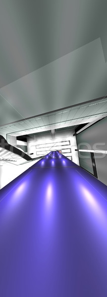 Futuristische verticaal trap 3d render Blauw verlichting Stockfoto © cienpies