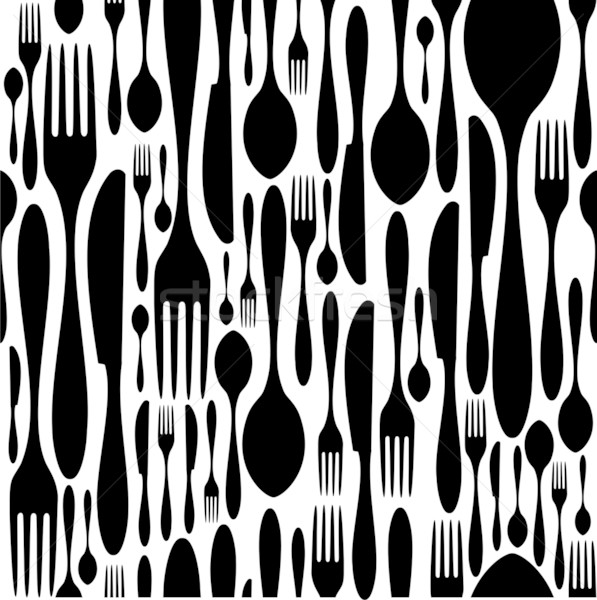 Cubiertos patrón blanco negro iconos tenedor Foto stock © cienpies