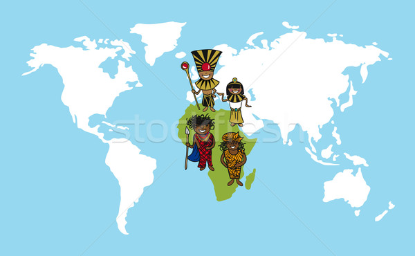 África pessoas mapa do mundo diversidade ilustração Foto stock © cienpies