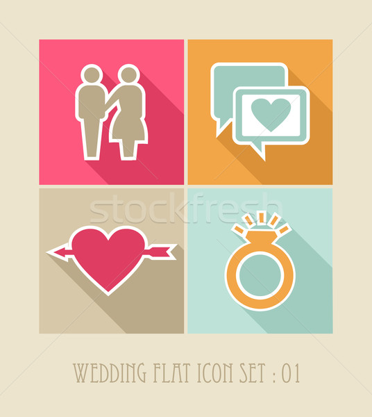 Wedding flat icon set. Stock photo © cienpies