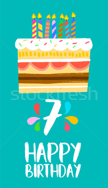 Happy Birthday cake card for 7 seven year party Stock photo © cienpies