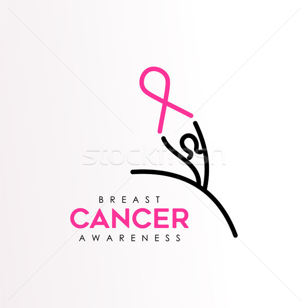 乳腺癌 關心 粉紅絲帶 女孩 文本 引用 商業照片 © cienpies