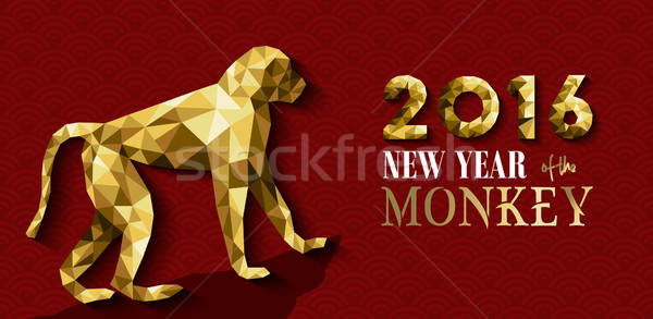 2016 happy chinese new year monkey gold low poly Stock photo © cienpies